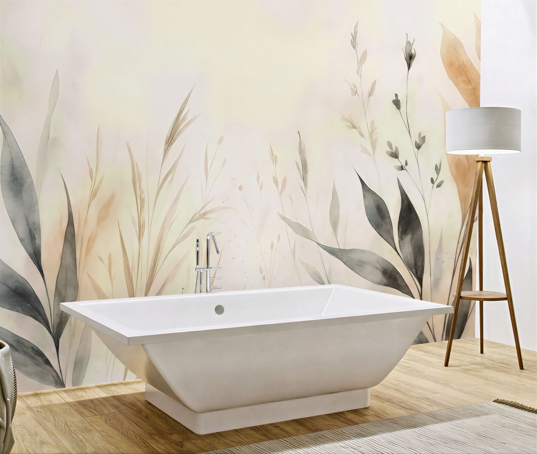 Fototapeta delikatne akwarelowe trawy i liście