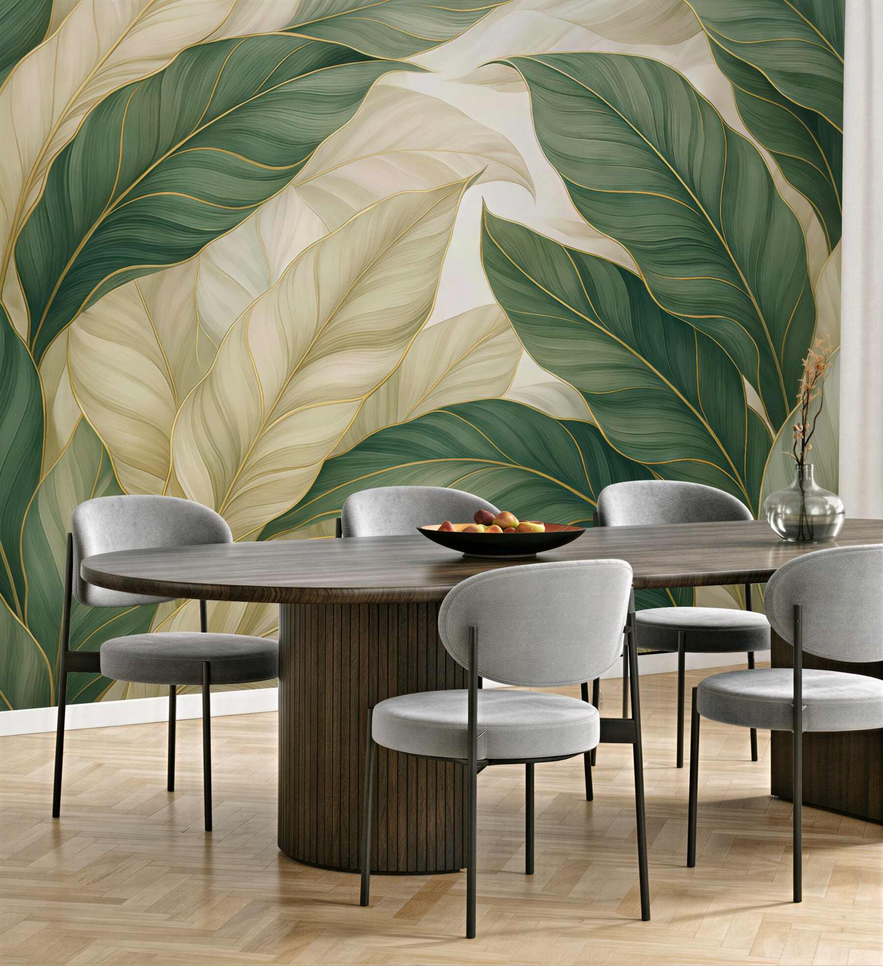 Fototapeta eleganckie zielone liście ze złotem