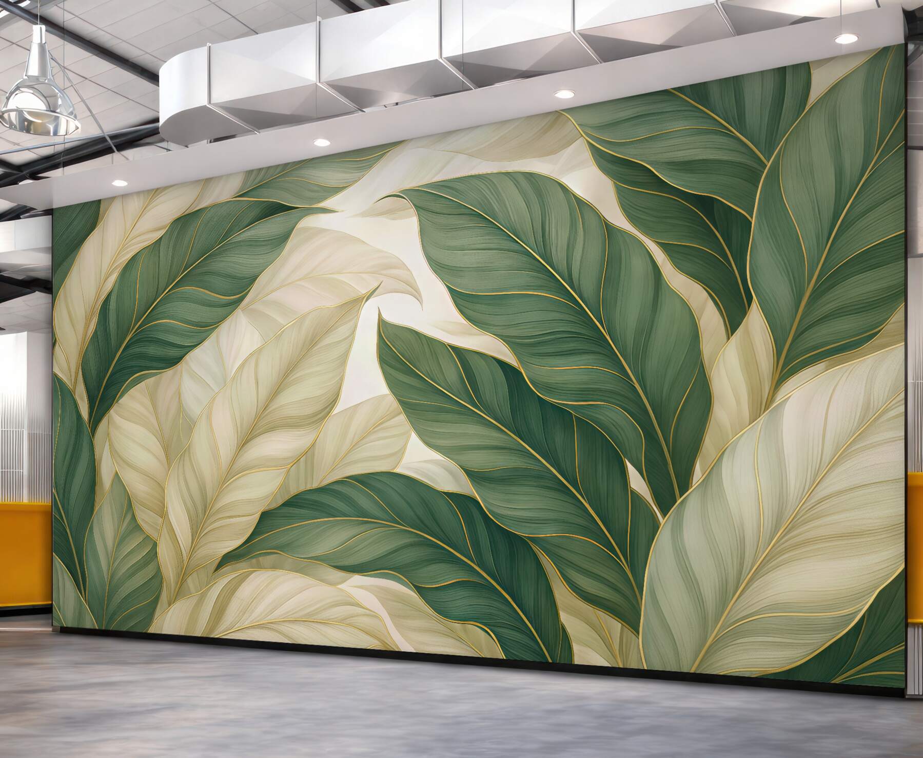 Fototapeta eleganckie zielone liście ze złotem