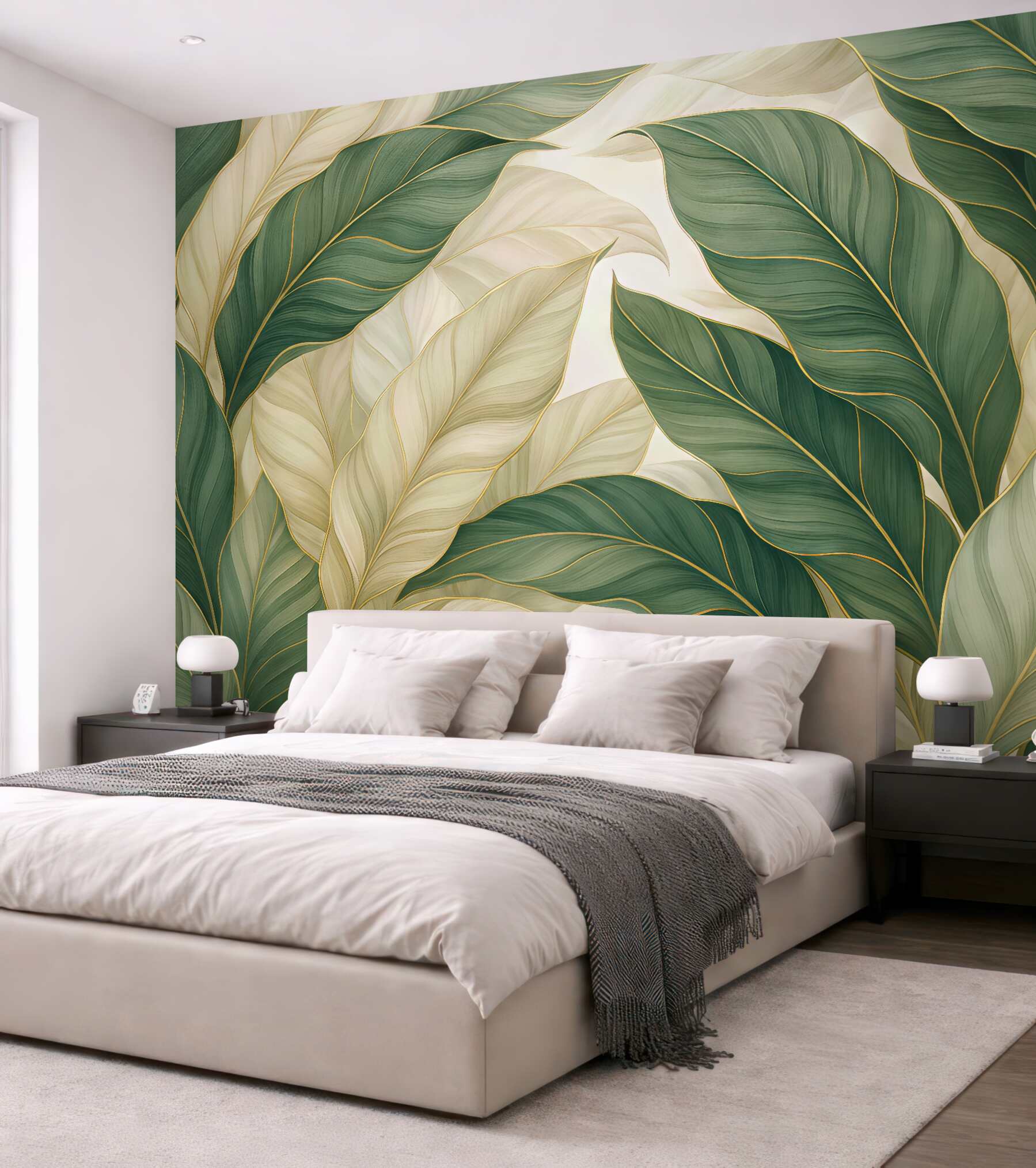 Fototapeta eleganckie zielone liście ze złotem