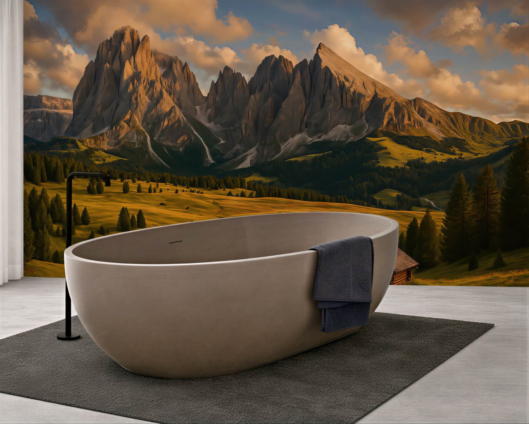 Fototapeta górska dolina o złotym zmierzchu