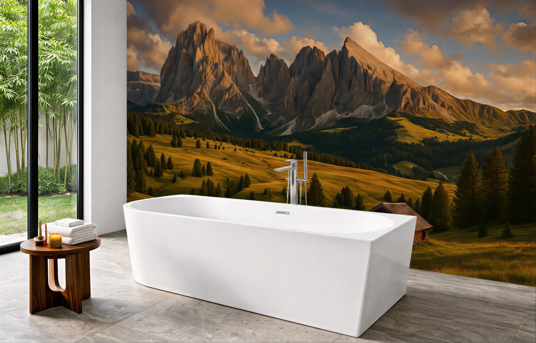 Fototapeta górska dolina o złotym zmierzchu