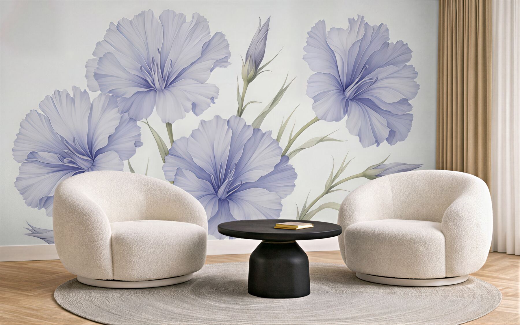 Fototapeta Wielkie dzikie kwiaty naśladujące akwarelę.