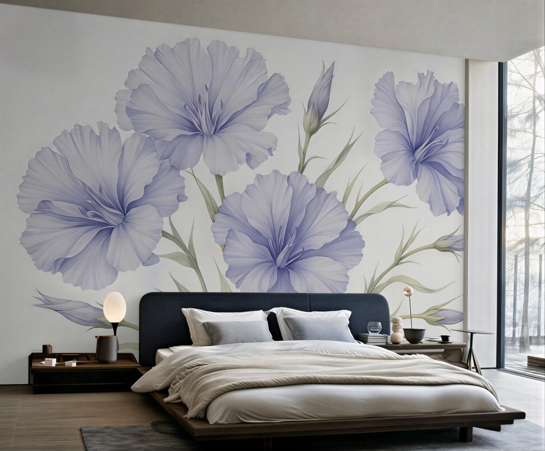 Fototapeta Wielkie dzikie kwiaty naśladujące akwarelę.