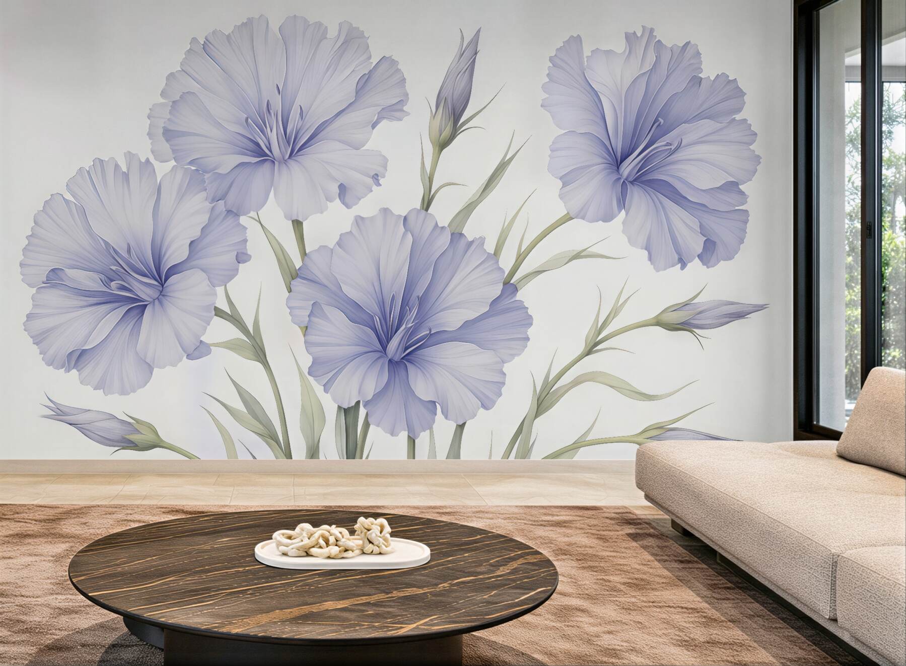 Fototapeta Wielkie dzikie kwiaty naśladujące akwarelę.