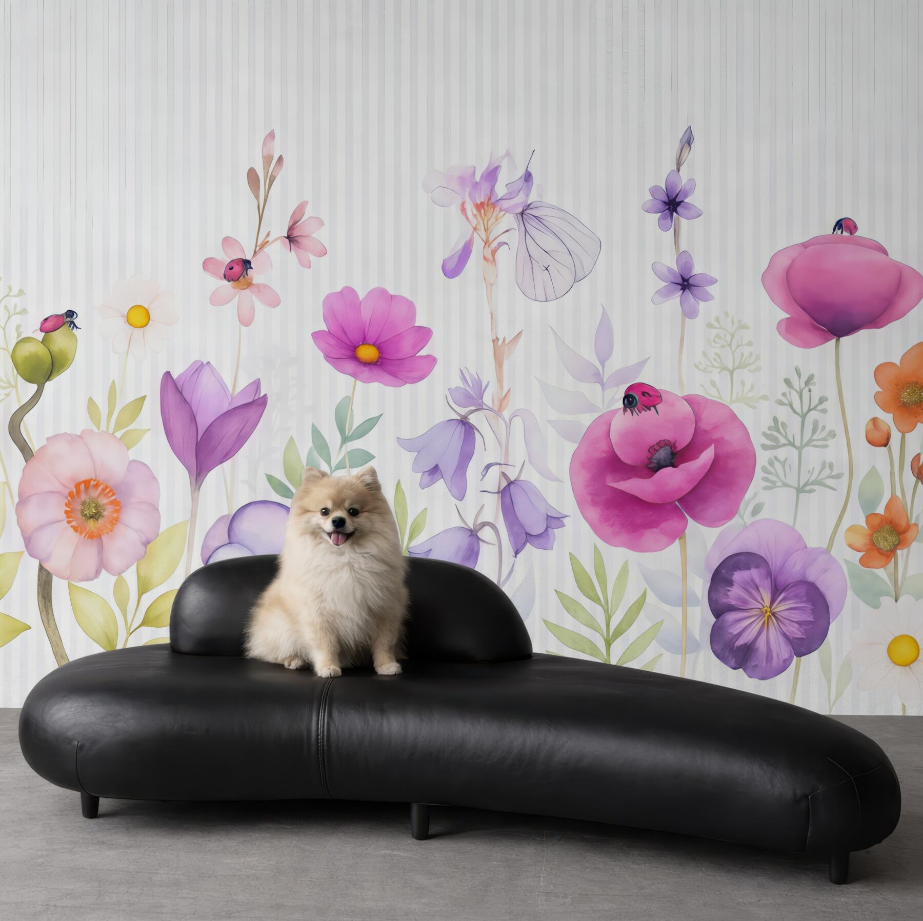 Fototapeta Jasne łąkowe kwiaty na tle w prążki.