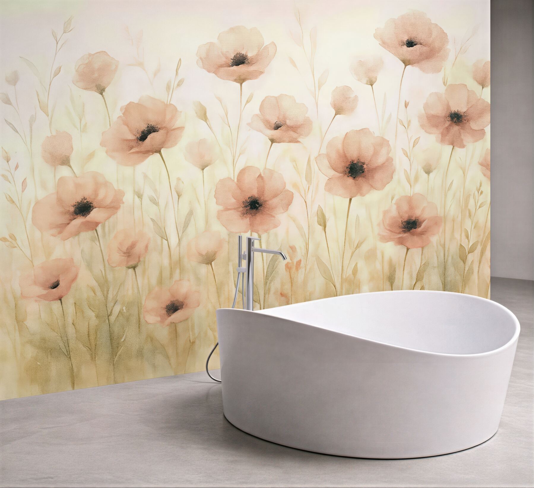 Fototapeta akwarelowe maki w pastelowej łące