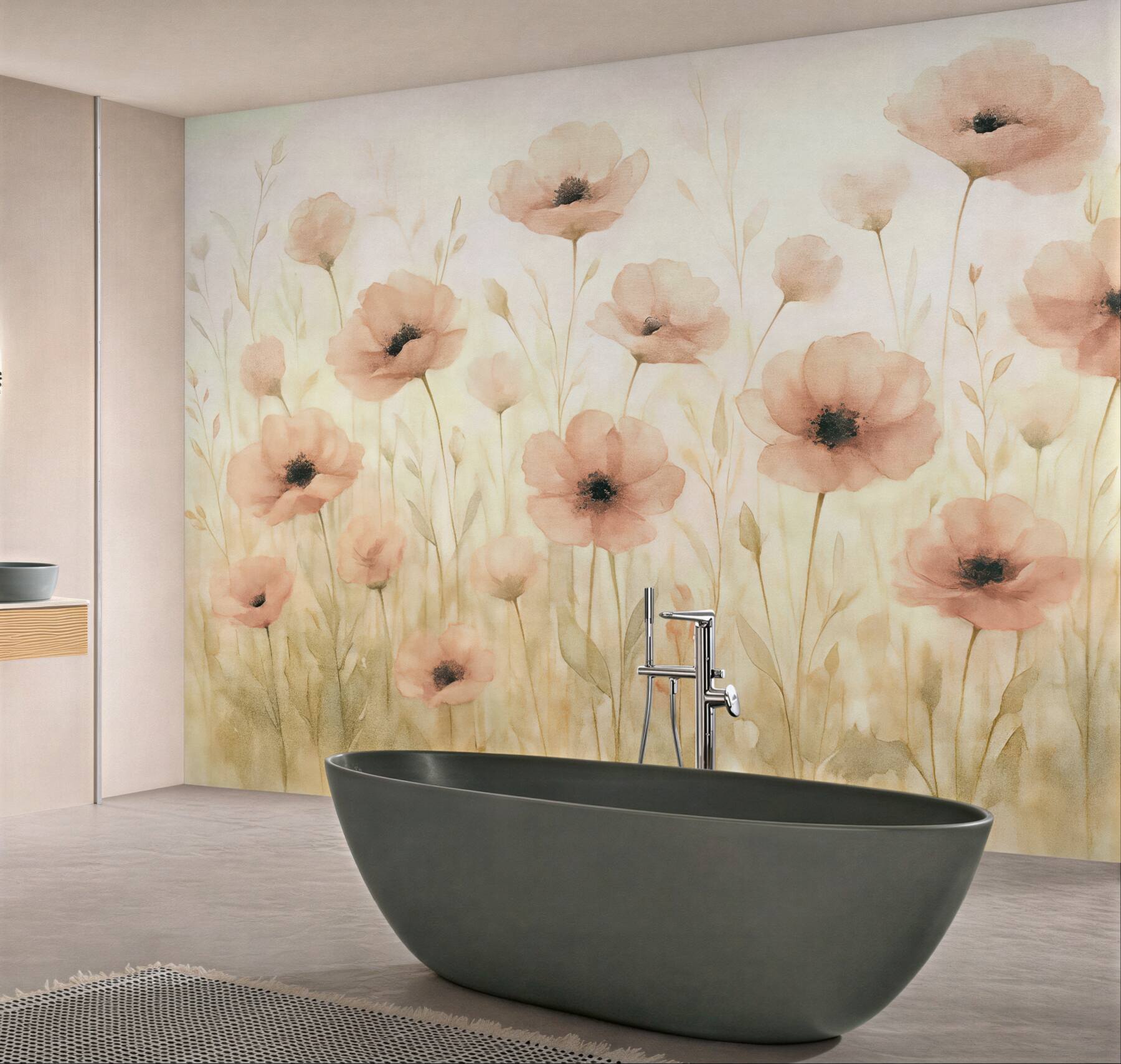 Fototapeta akwarelowe maki w pastelowej łące