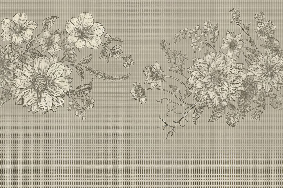 Fototapeta retro kwiaty w sepiowym rysunku