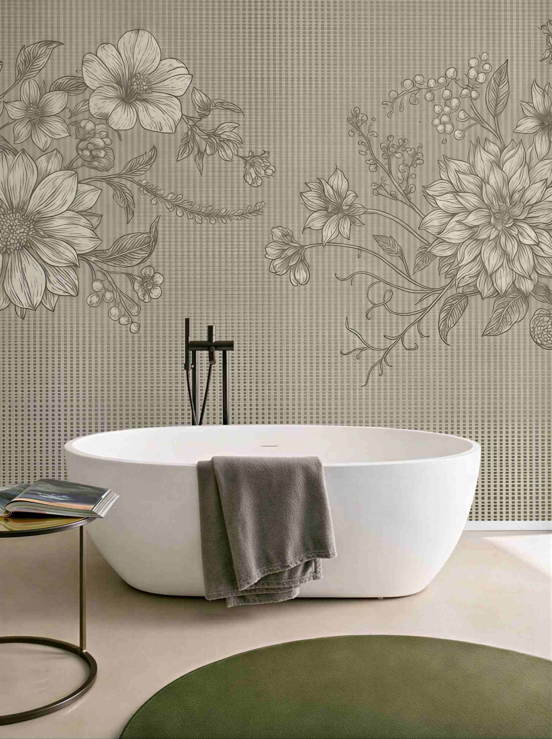 Fototapeta retro kwiaty w sepiowym rysunku