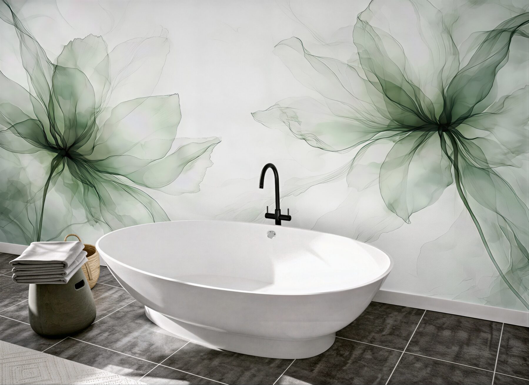 Fototapeta eteryczne zielone kwiaty w mglistym stylu