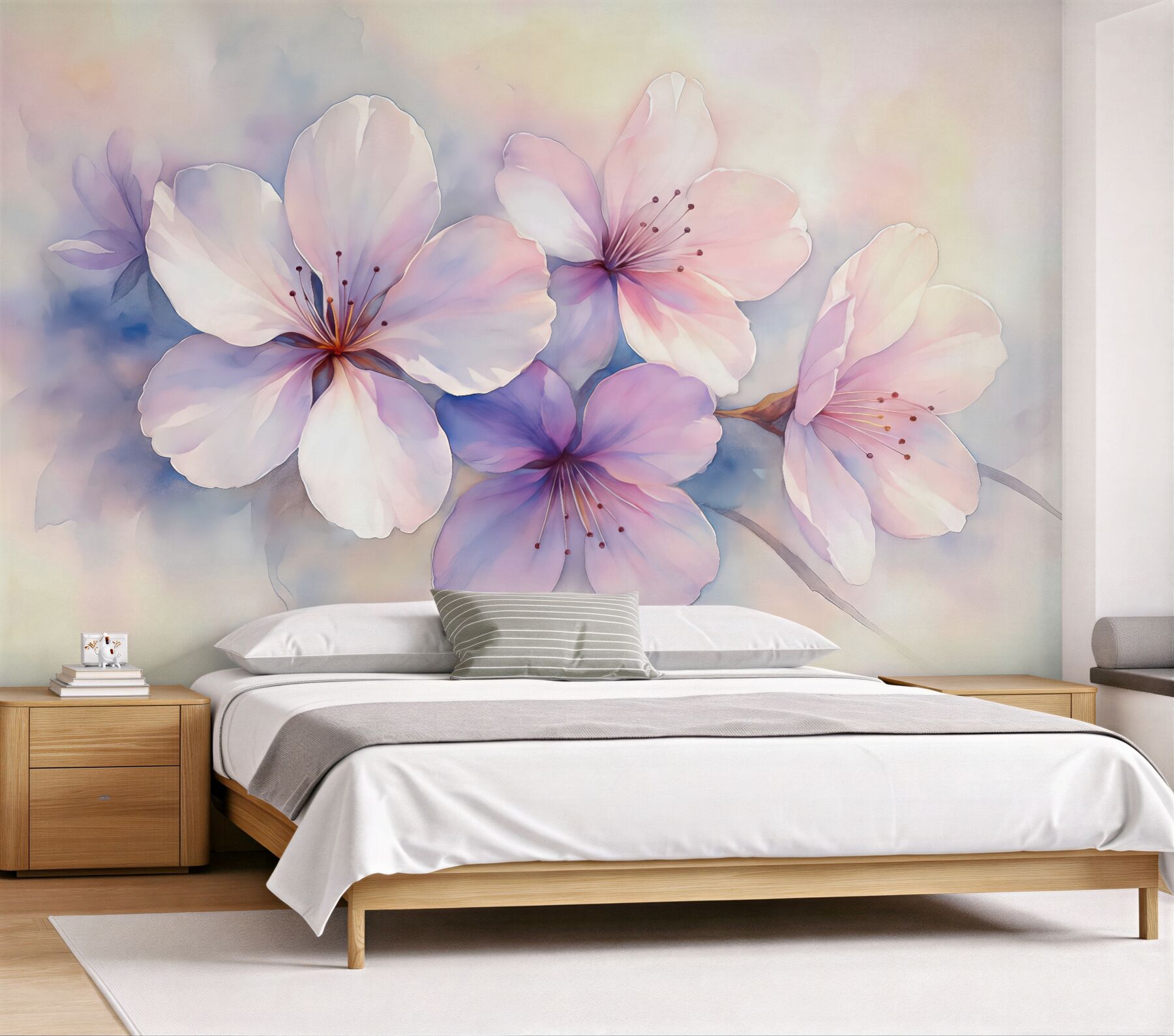 Fototapeta Subtelna gałązka z kwiatami w stylu malarskim akwarelowym.