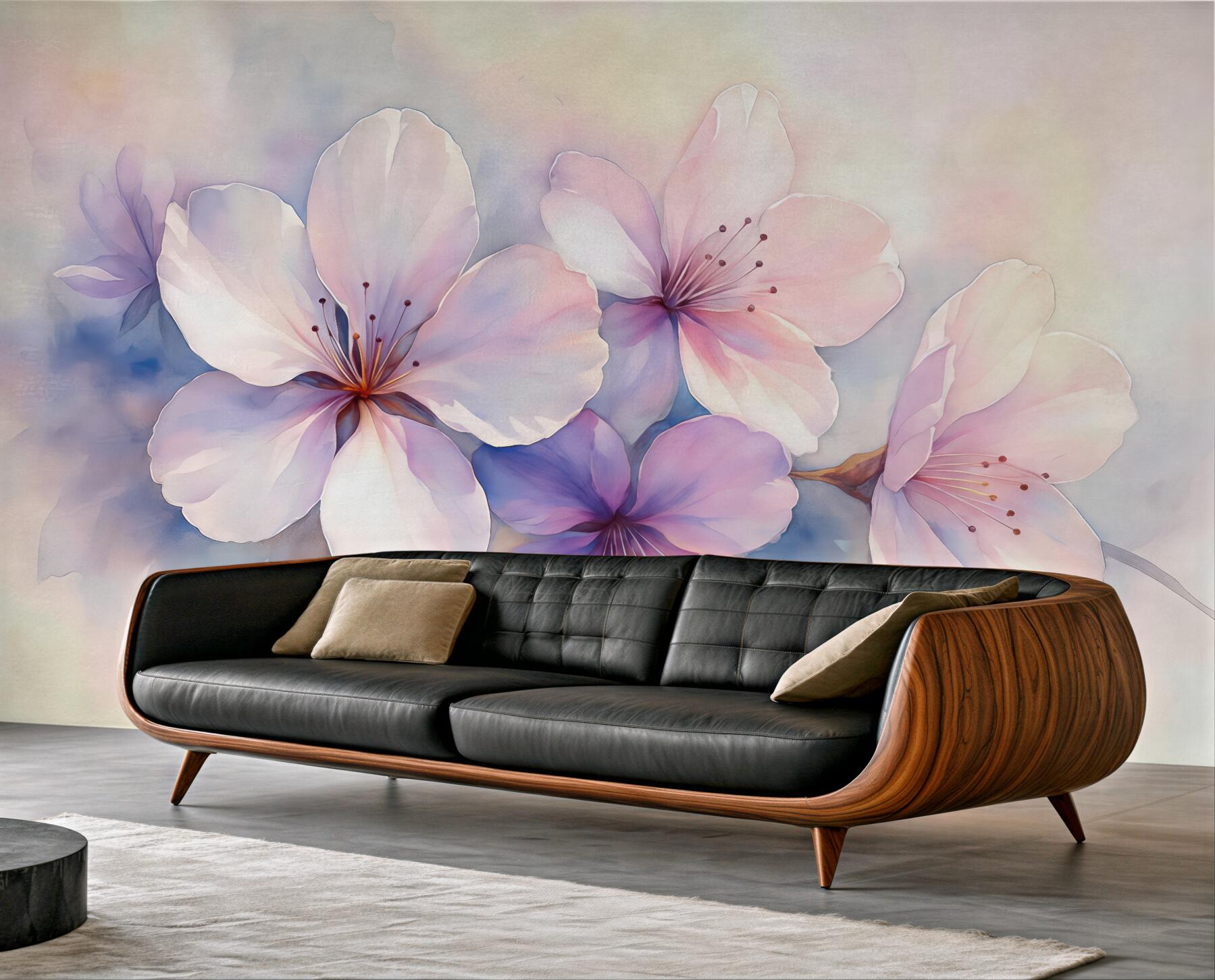 Fototapeta Subtelna gałązka z kwiatami w stylu malarskim akwarelowym.