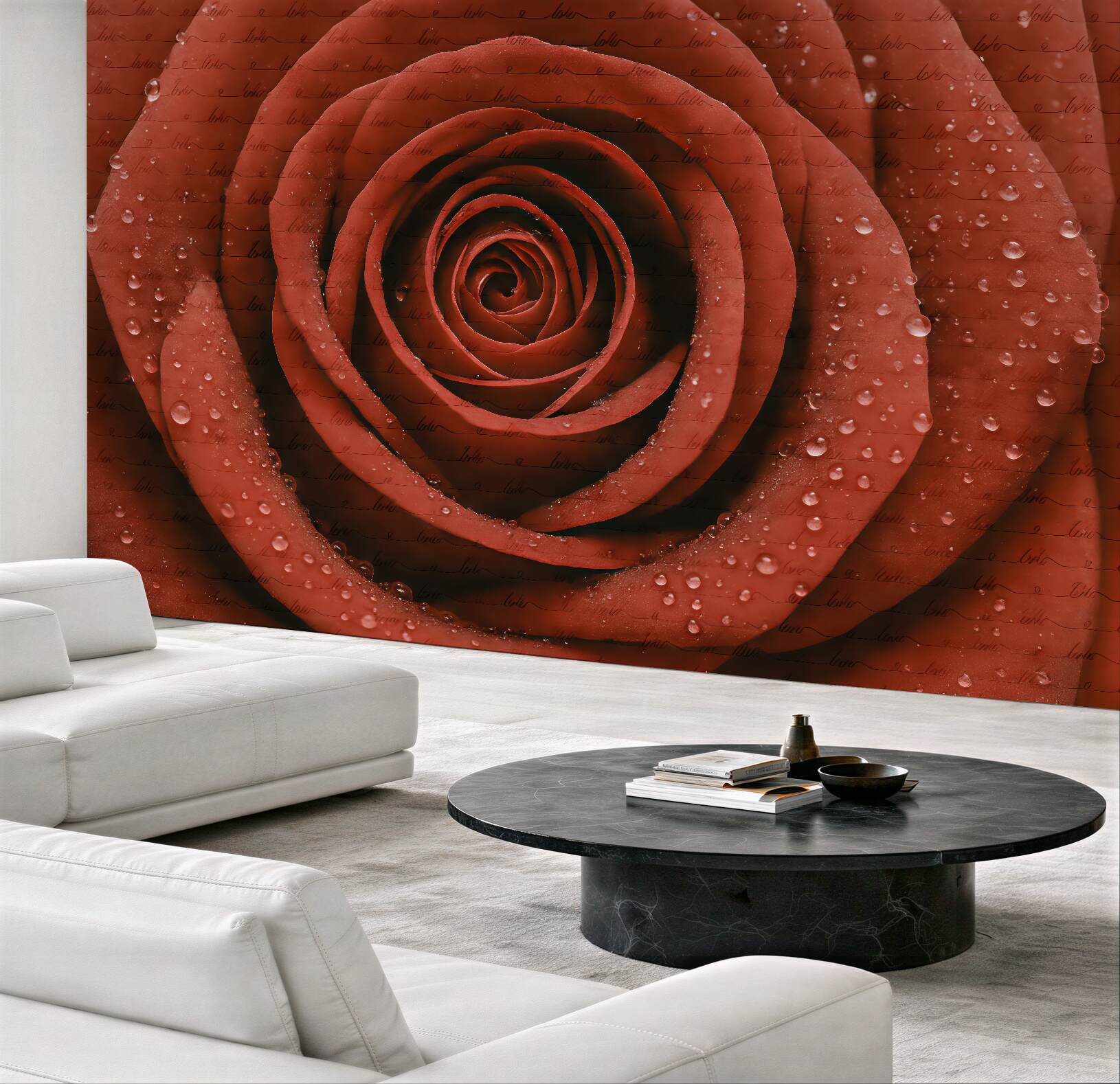 Fototapeta Róża oraz napis Miłość.