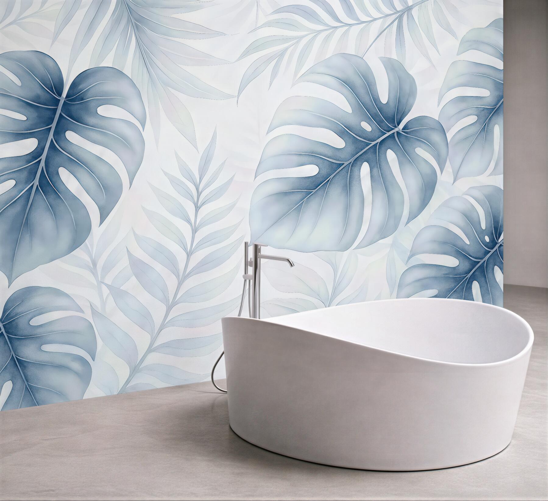 Fototapeta błękitne liście monstery w subtelnej kompozycji