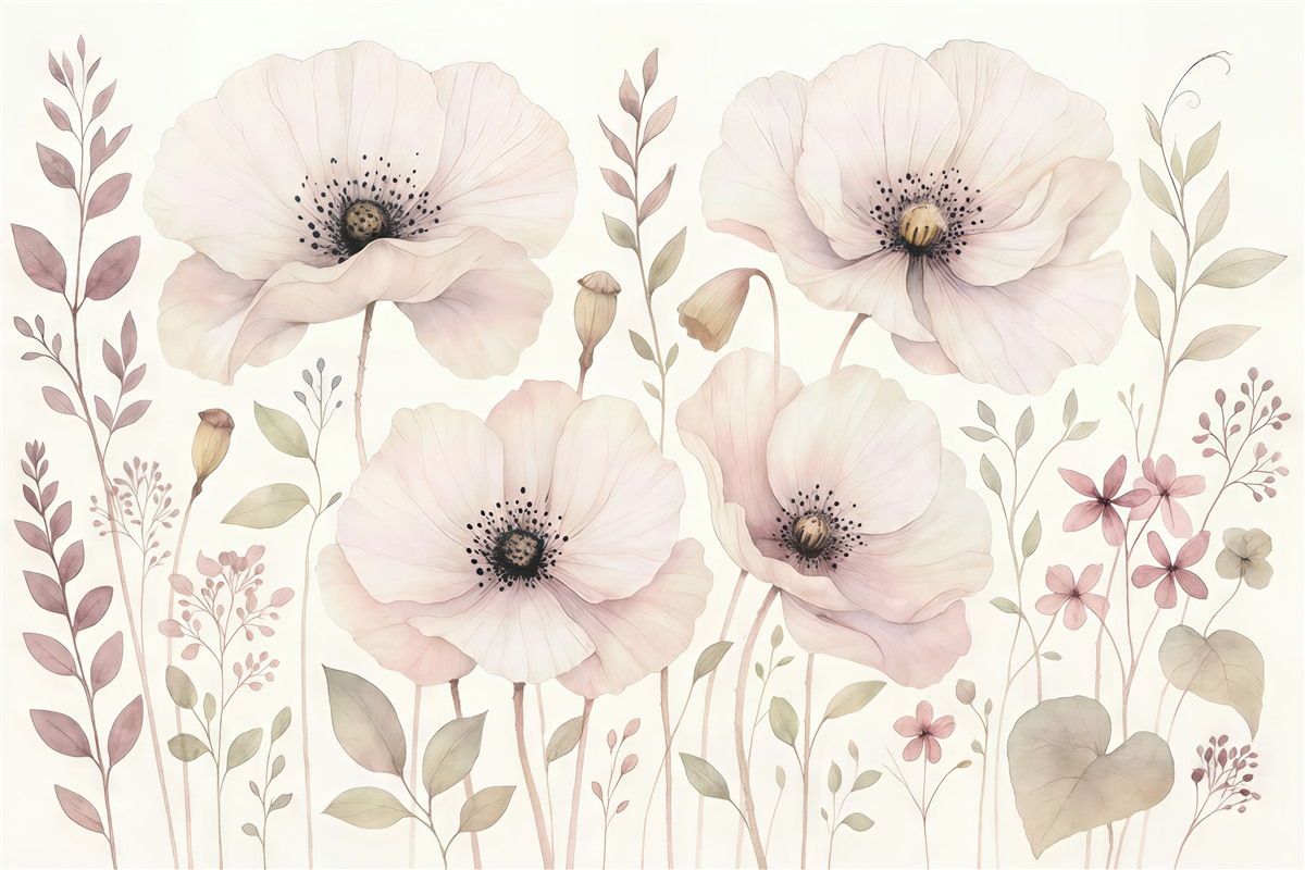 Fototapeta Kwiaty akwarelowe w subtelnych, naturalnych tonach.