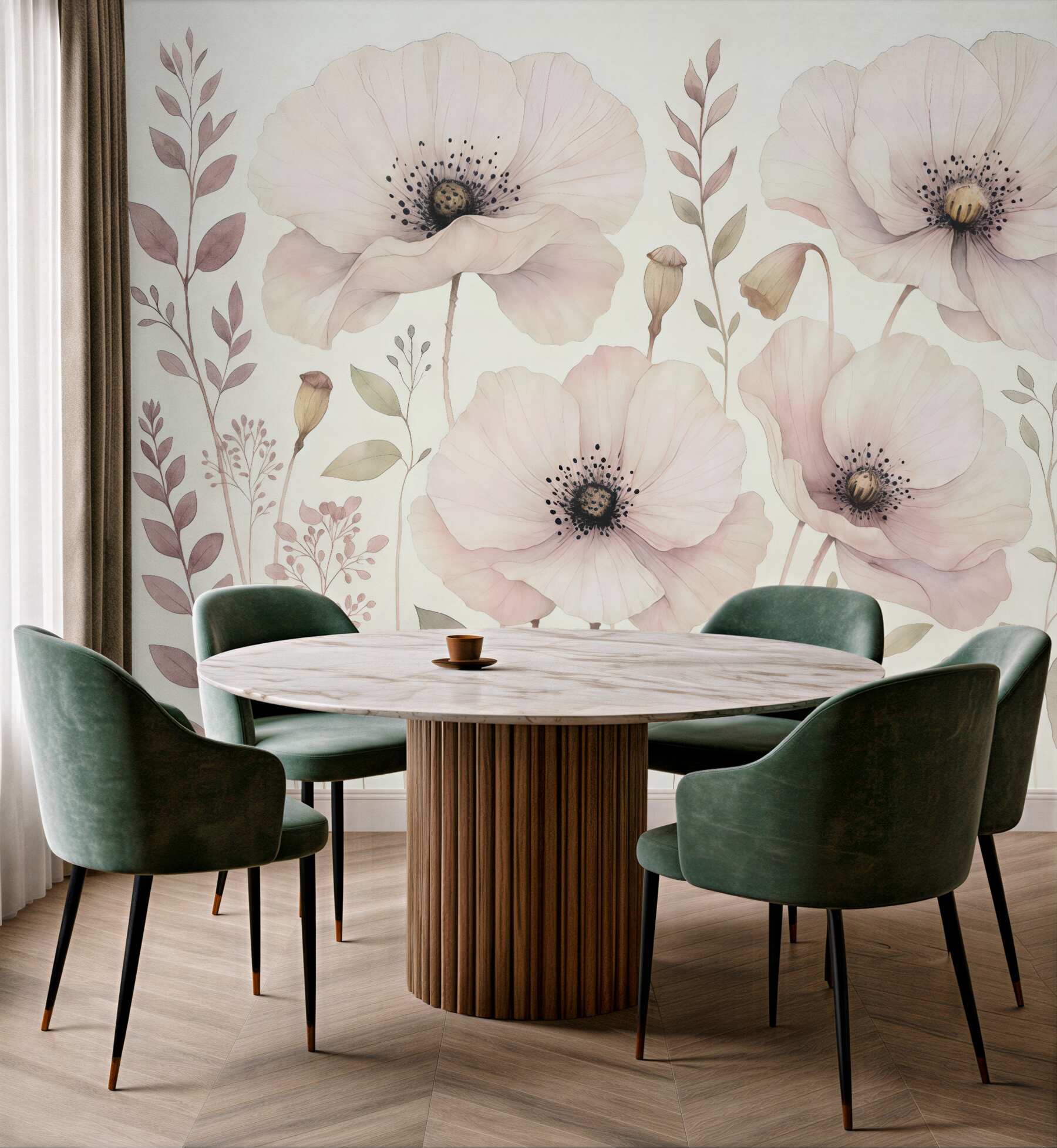 Fototapeta Kwiaty akwarelowe w subtelnych, naturalnych tonach.