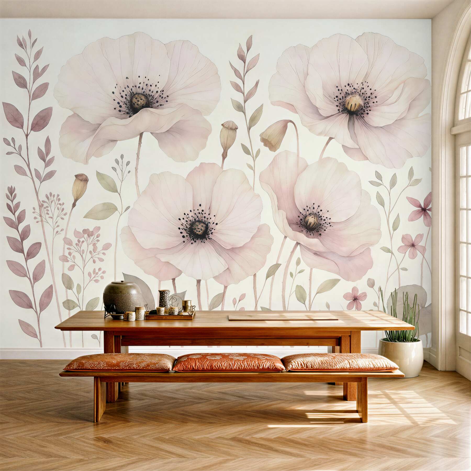 Fototapeta Kwiaty akwarelowe w subtelnych, naturalnych tonach.