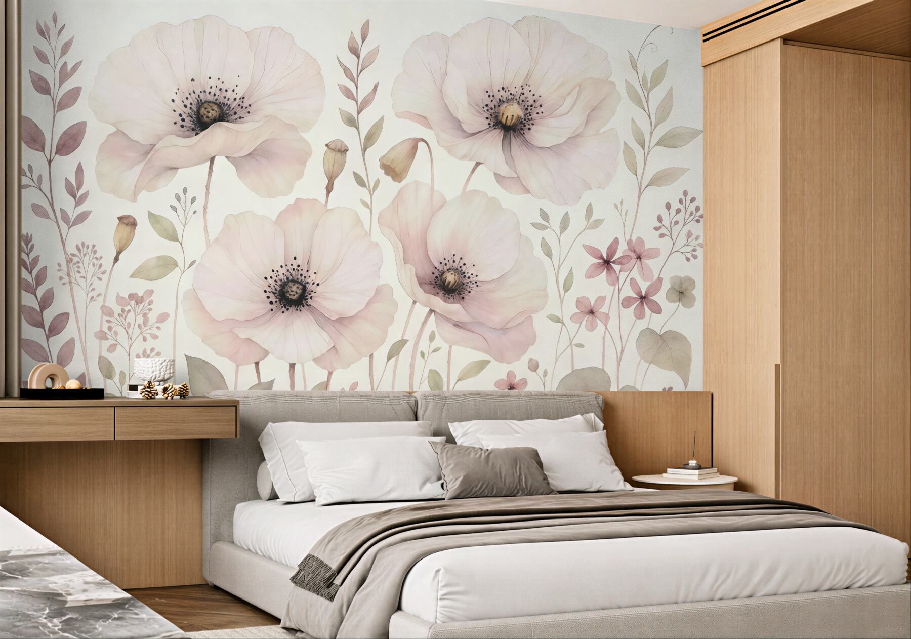 Fototapeta Kwiaty akwarelowe w subtelnych, naturalnych tonach.