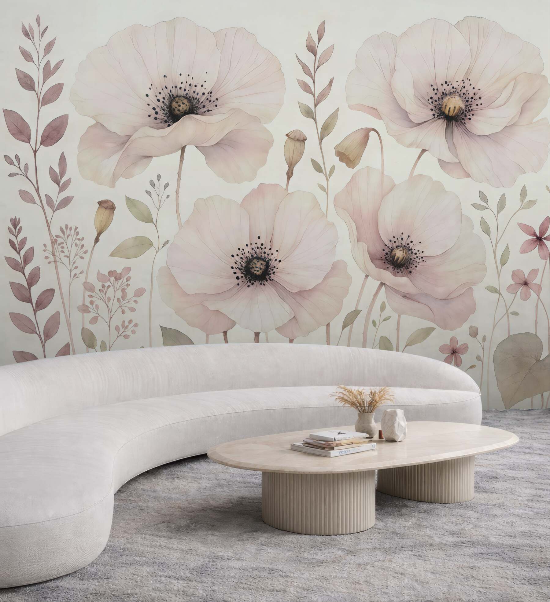 Fototapeta Kwiaty akwarelowe w subtelnych, naturalnych tonach.