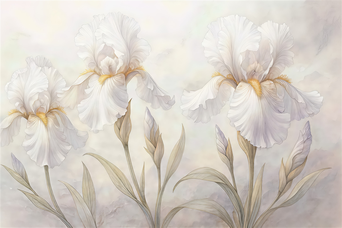 Fototapeta Subtelny obraz irysów na ścianie.