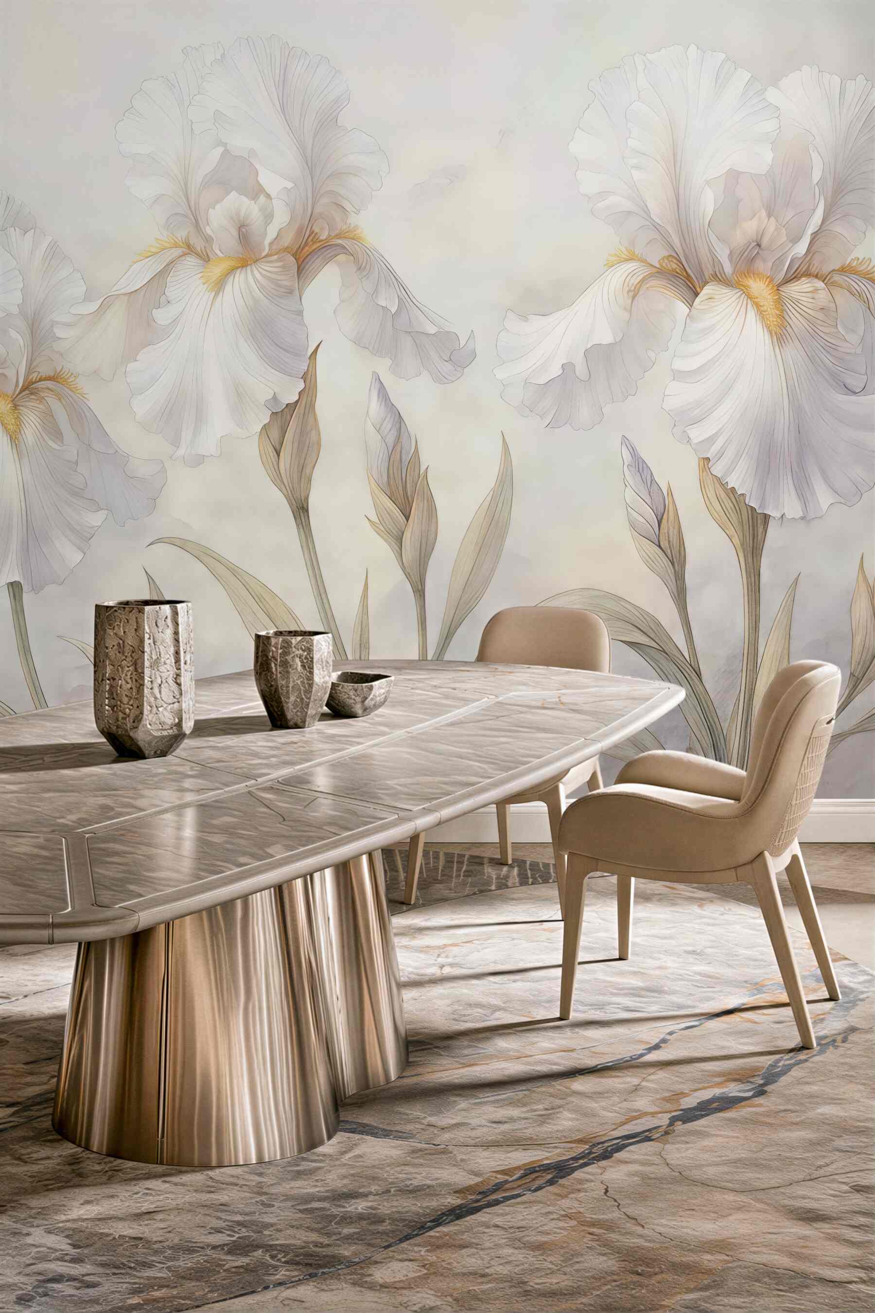 Fototapeta Subtelny obraz irysów na ścianie.