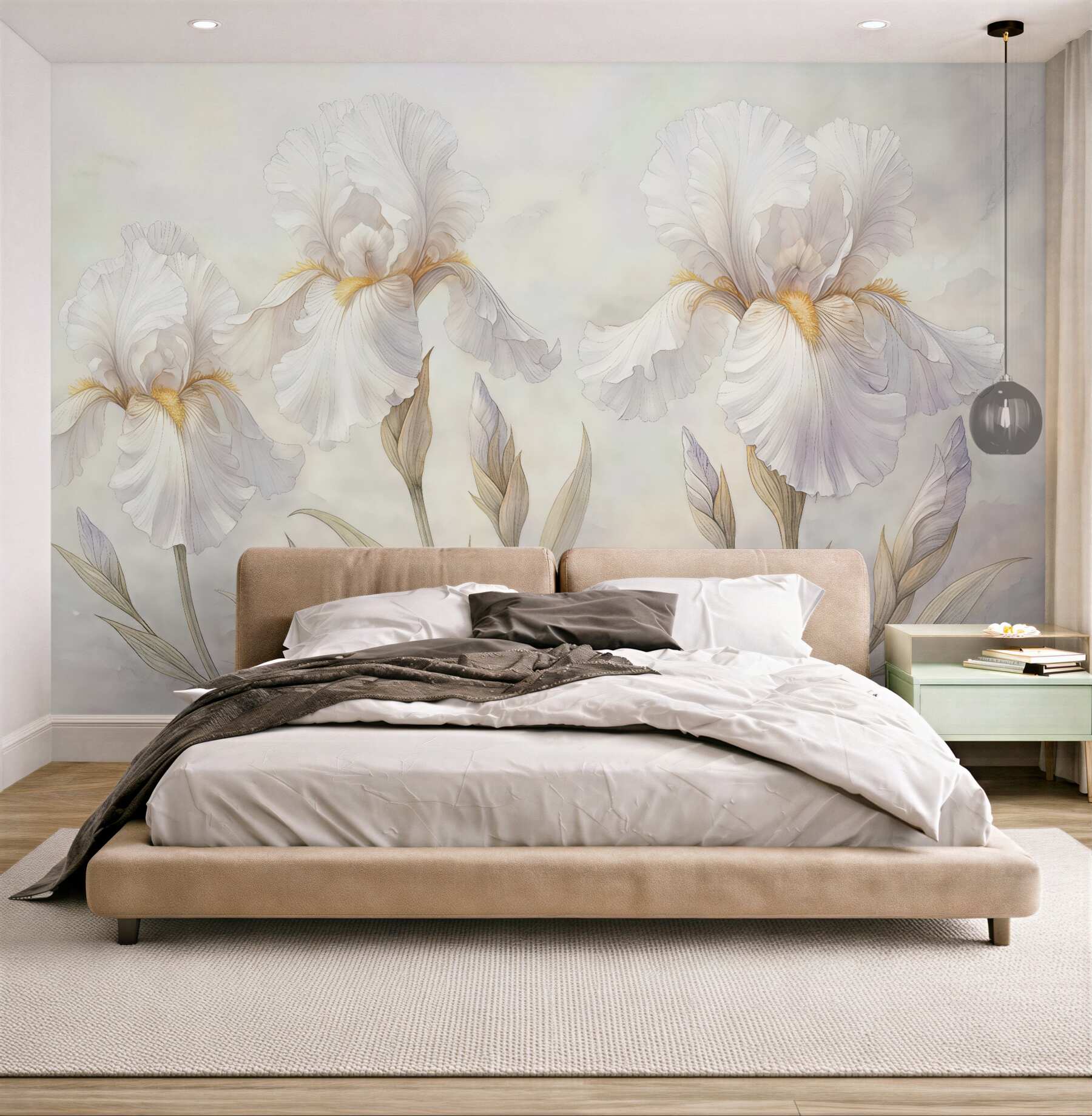 Fototapeta Subtelny obraz irysów na ścianie.