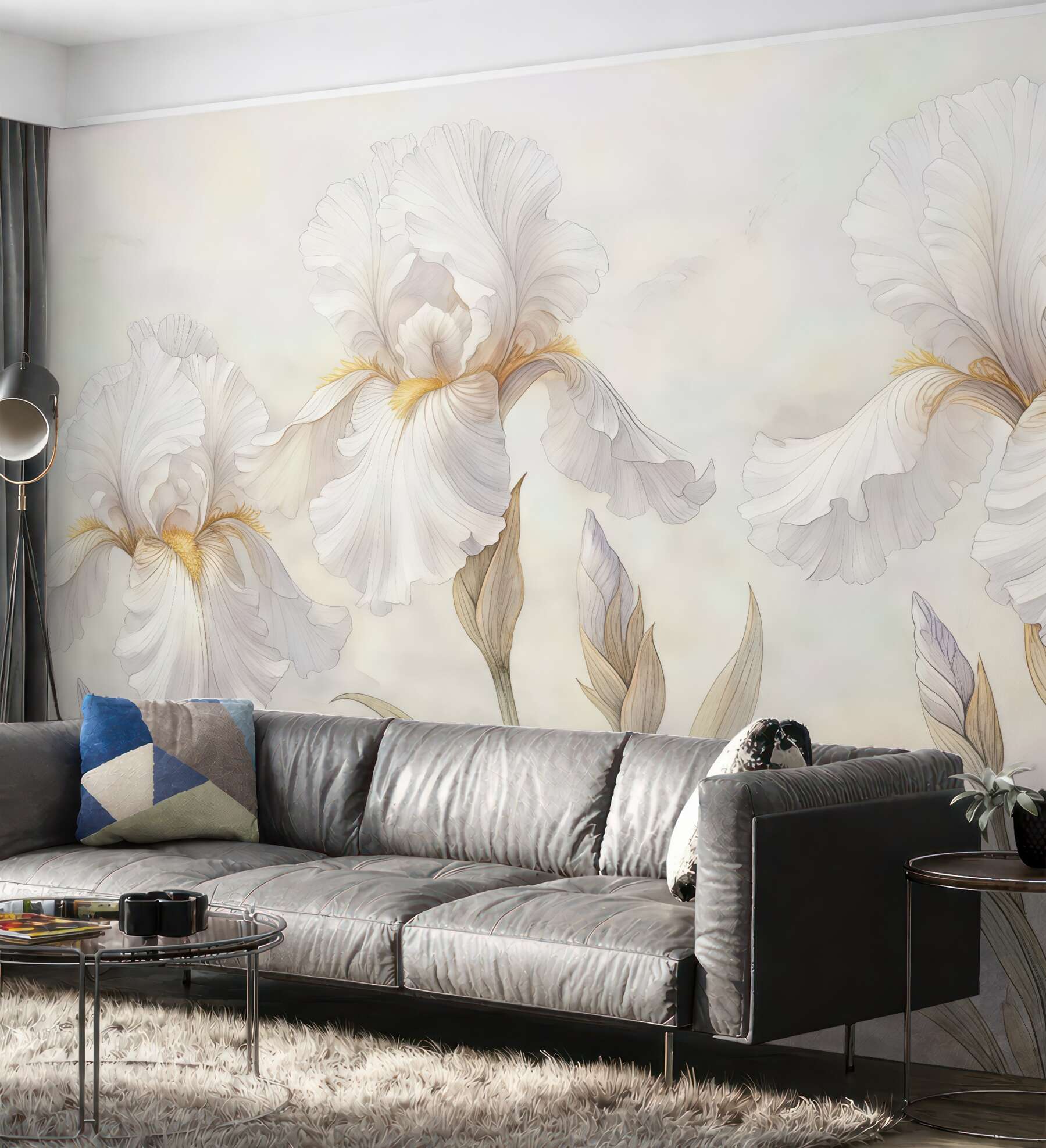 Fototapeta Subtelny obraz irysów na ścianie.