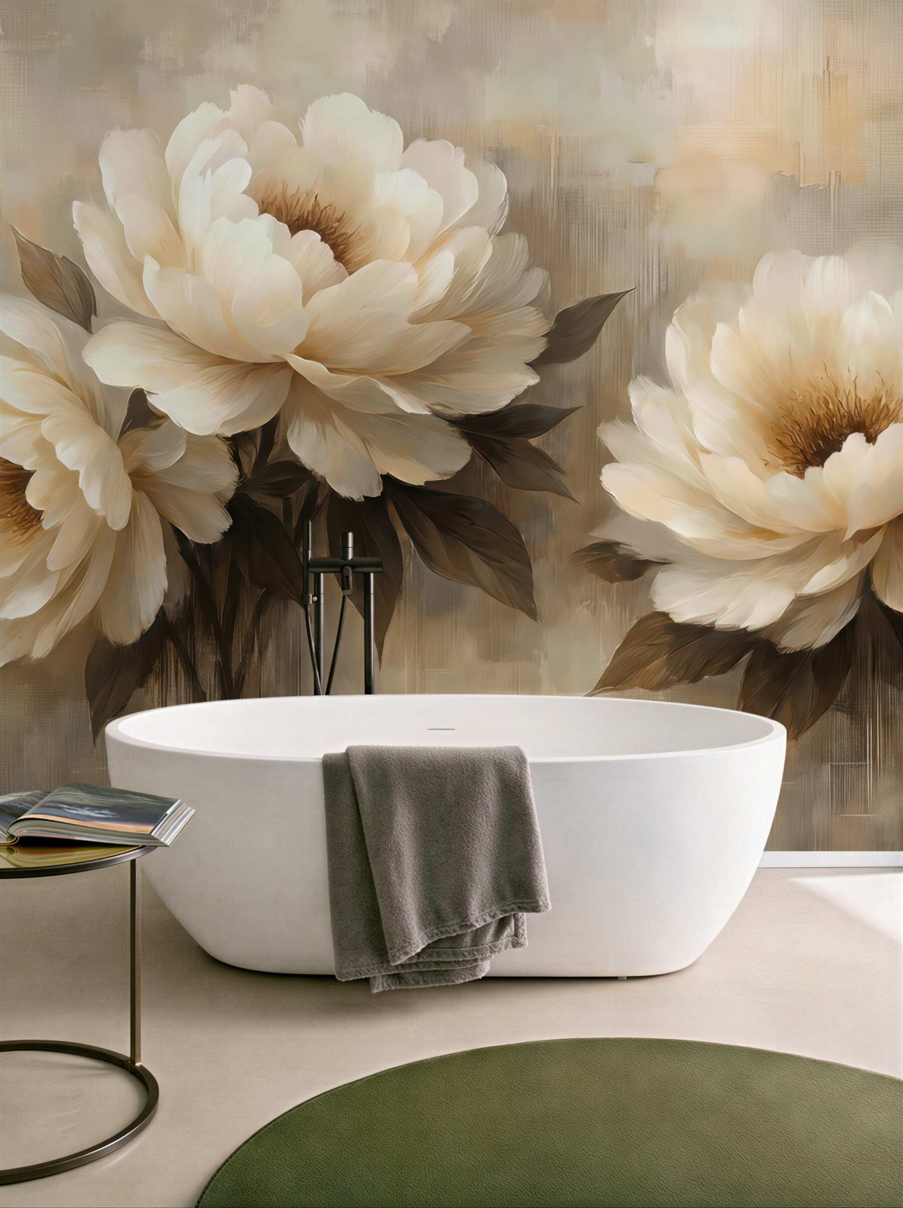 Fototapeta eleganckie piwonie w beżowym świetle