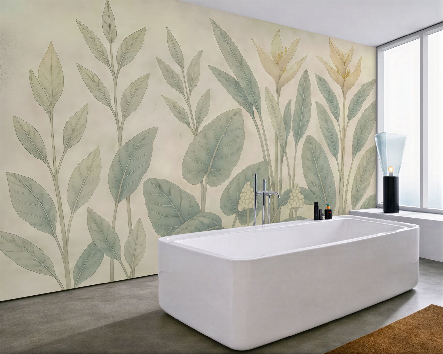 Fototapeta pastelowe liście i egzotyczne kwiaty