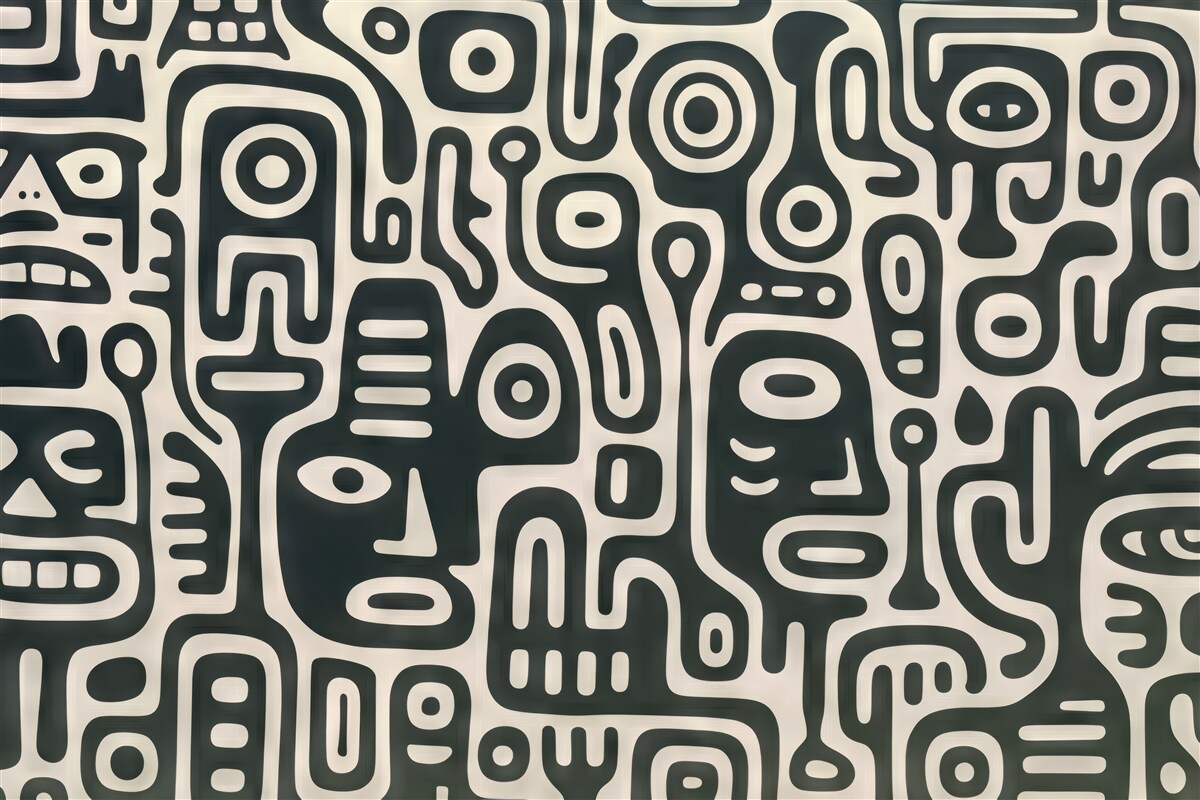 Fototapeta Szare malowidło na beżowym tle.