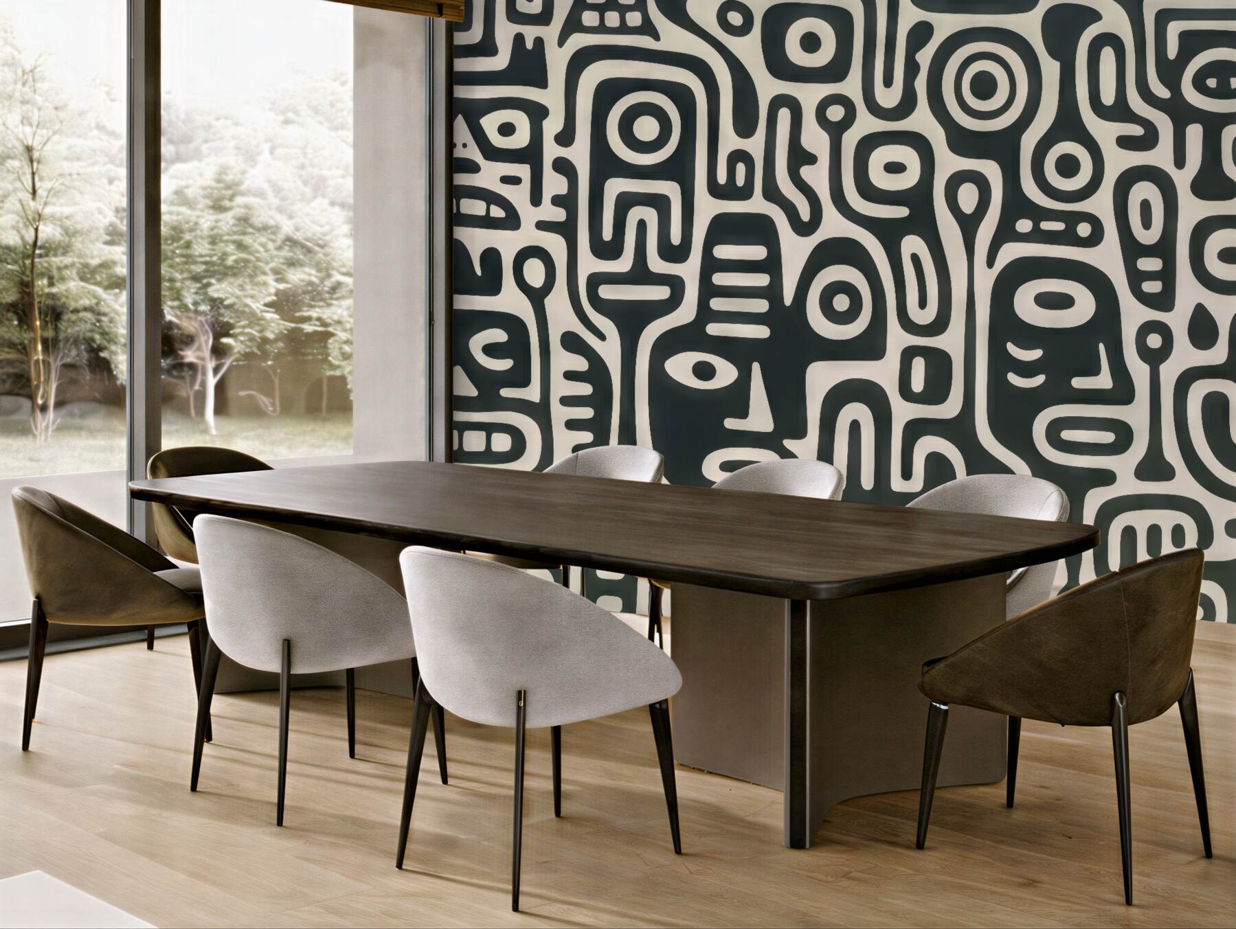 Fototapeta Szare malowidło na beżowym tle.