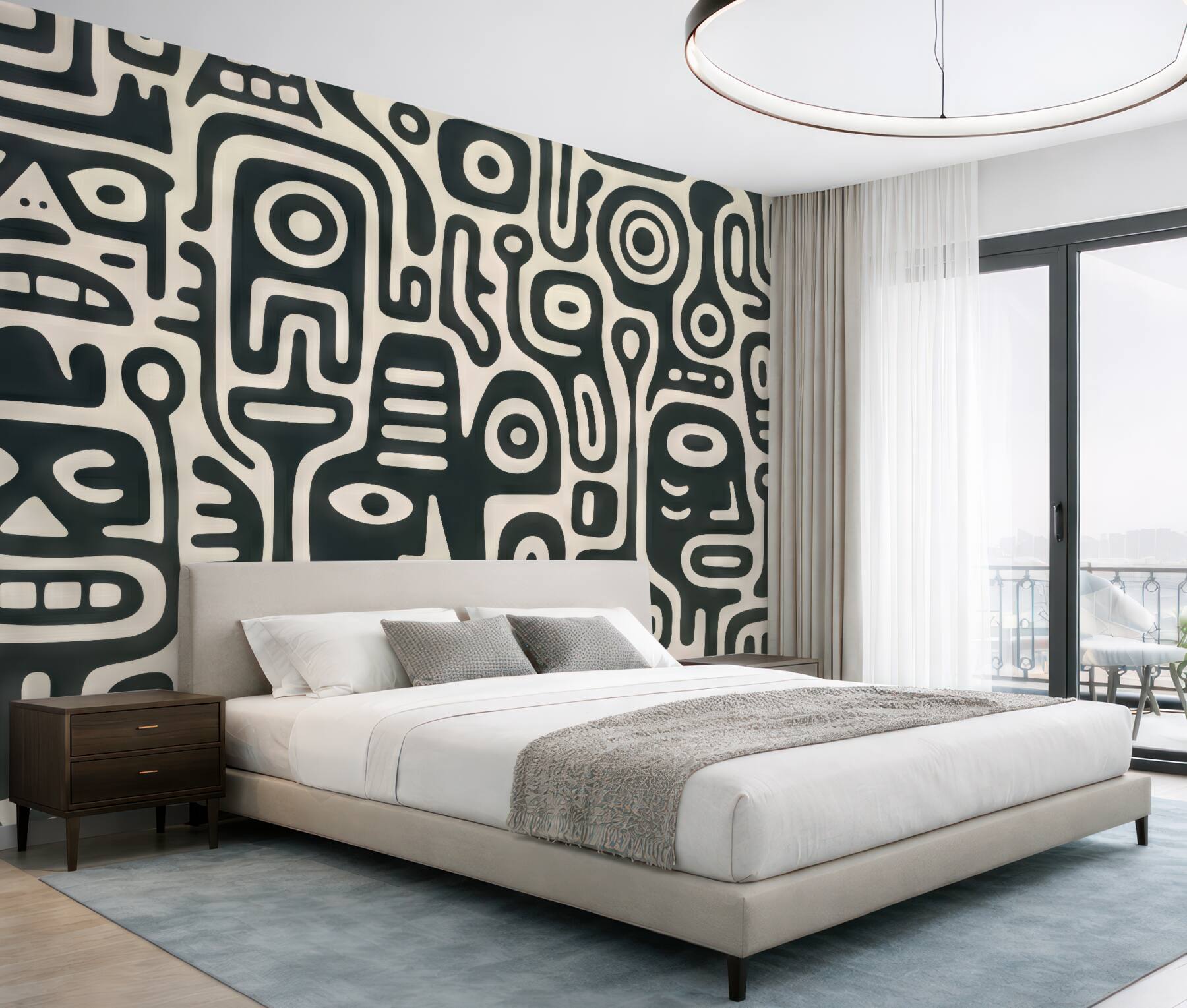 Fototapeta Szare malowidło na beżowym tle.