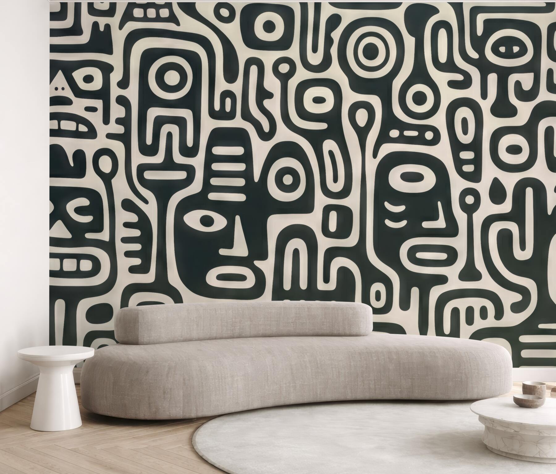 Fototapeta Szare malowidło na beżowym tle.