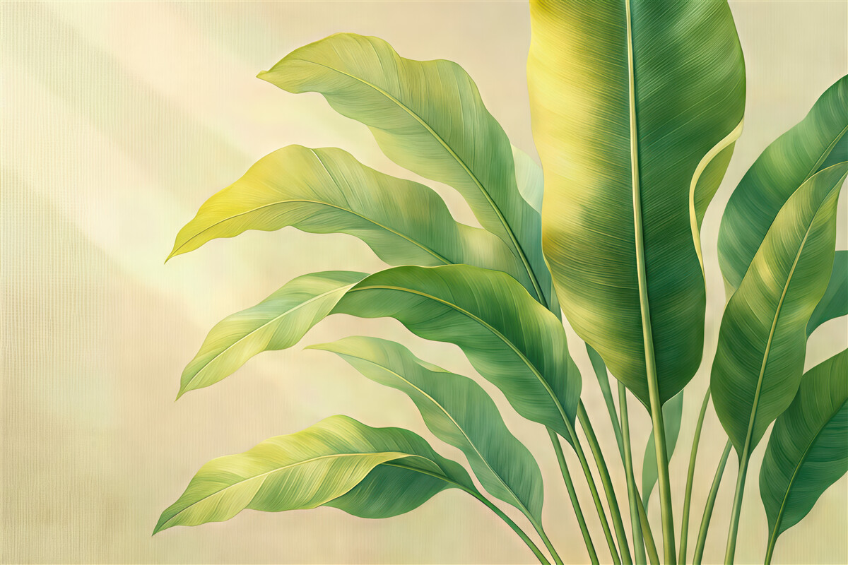 Fototapeta wielkie zielone liście tropikalne z boku