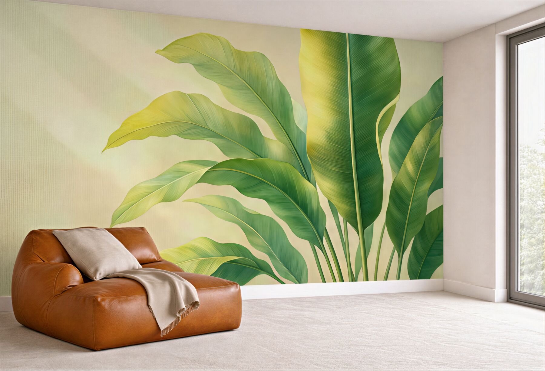 Fototapeta wielkie zielone liście tropikalne z boku