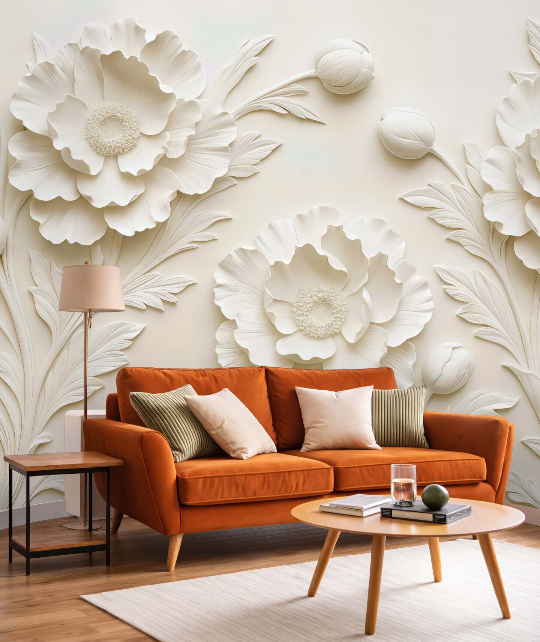 Fototapeta Kwiaty w formie płaskorzeźby w delikatnych odcieniach.