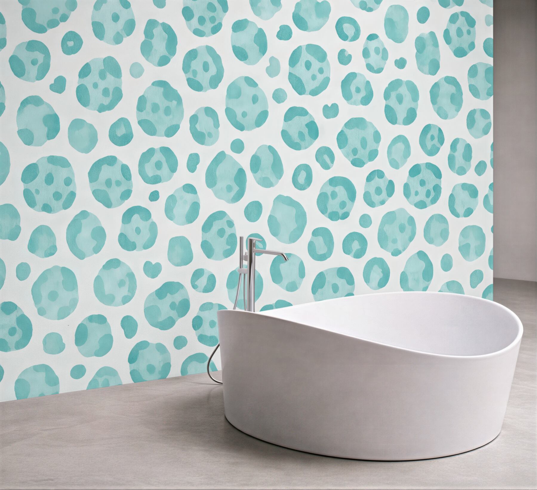 Fototapeta turkusowe akwarelowe cętki na bieli