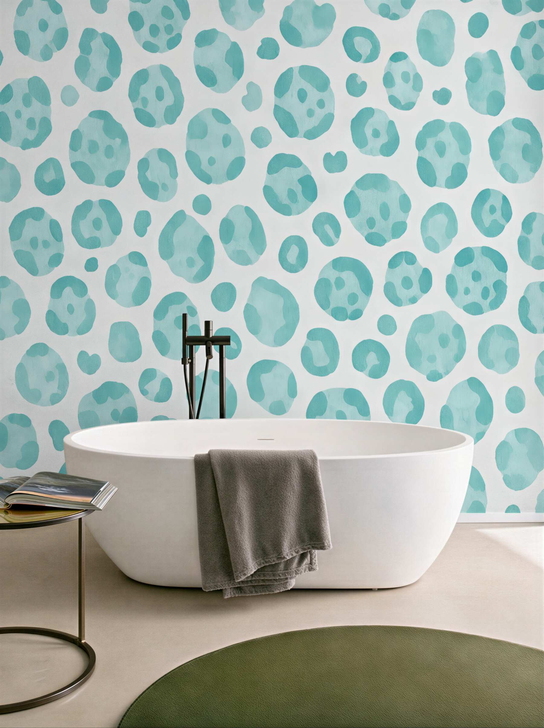 Fototapeta turkusowe akwarelowe cętki na bieli