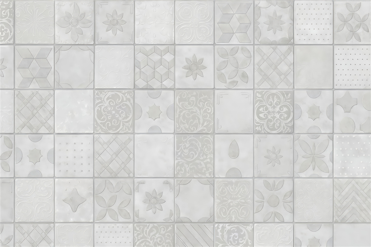 Fototapeta białe kafelki z delikatnym ornamentem