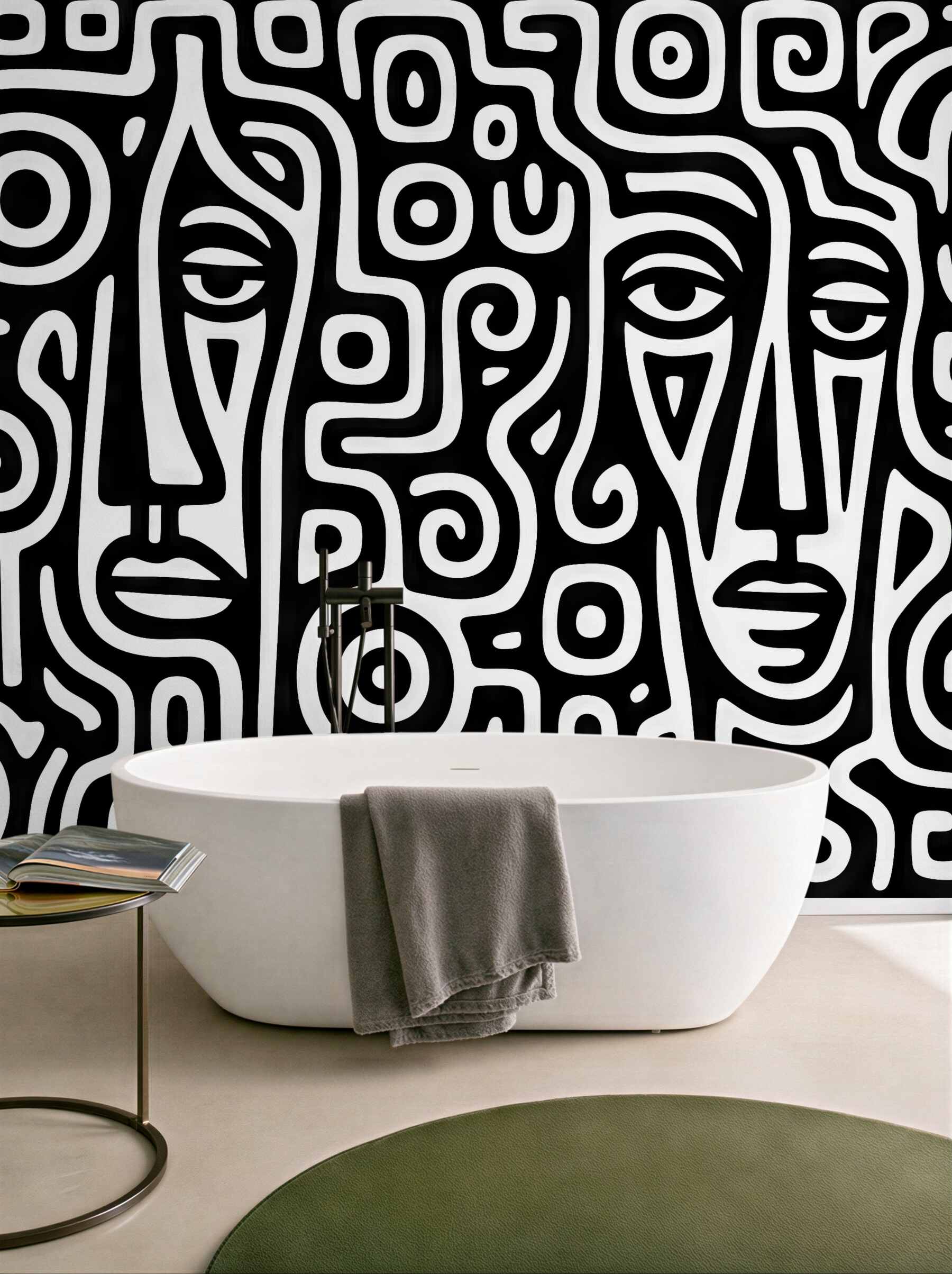 Fototapeta abstrakcyjne twarze w czarno-białym labiryncie