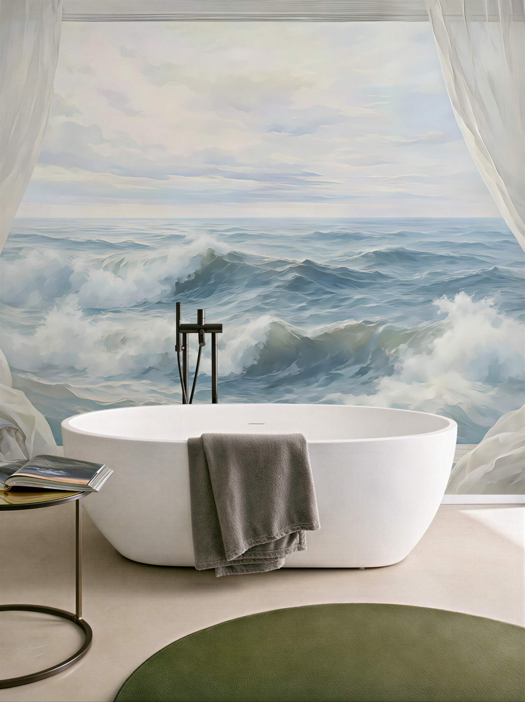 Fototapeta morskie fale za zwiewnymi zasłonami