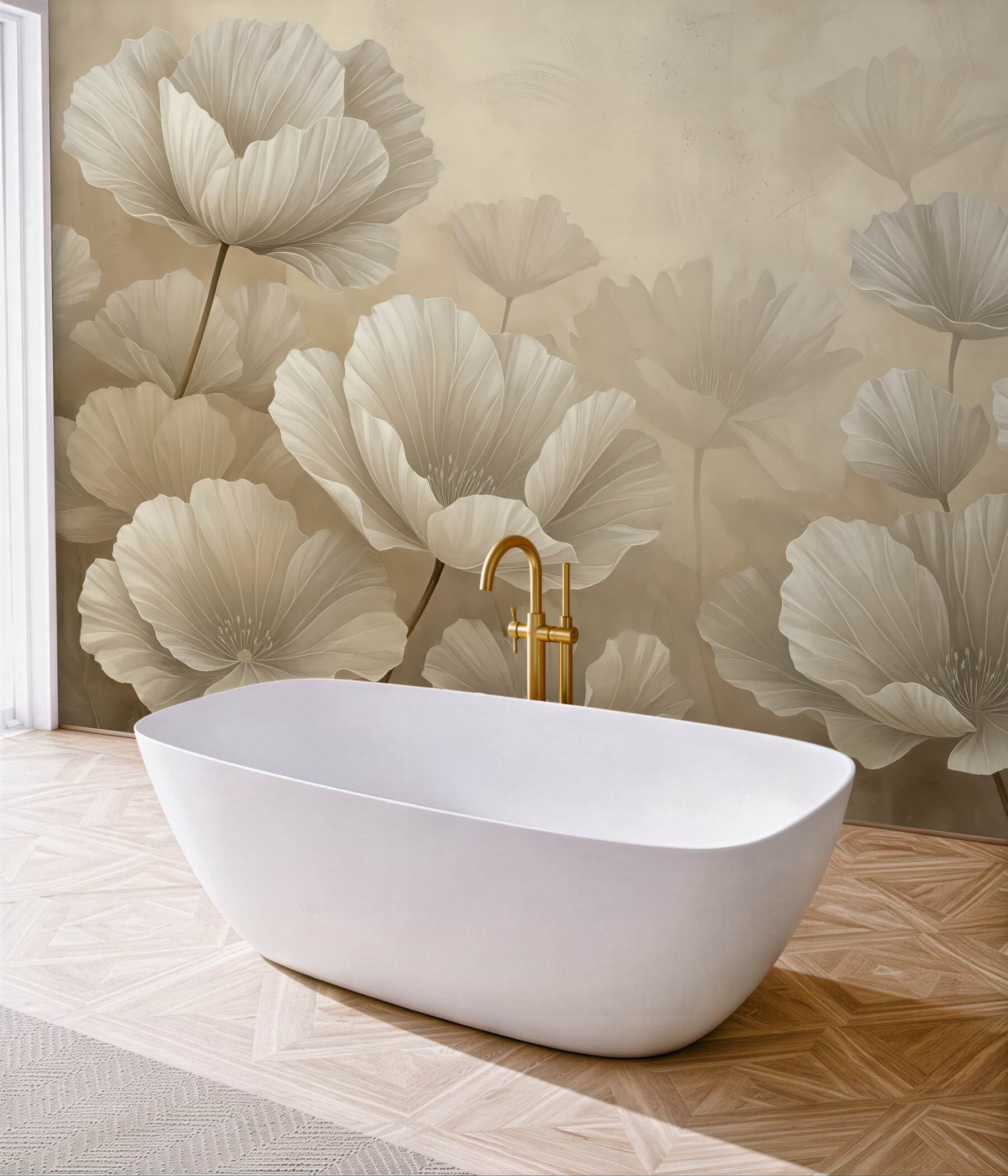 Fototapeta kremowe maki w subtelnej mgle