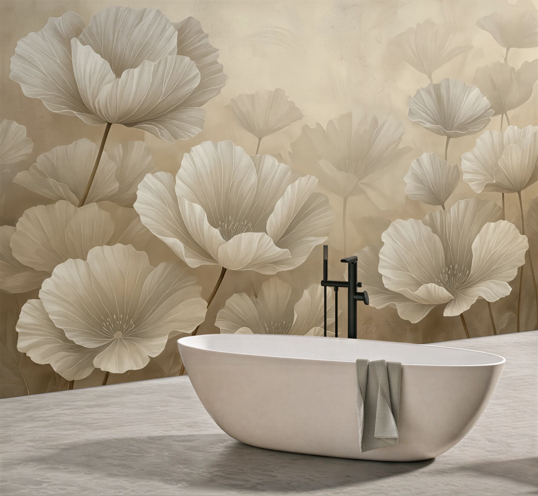 Fototapeta kremowe maki w subtelnej mgle