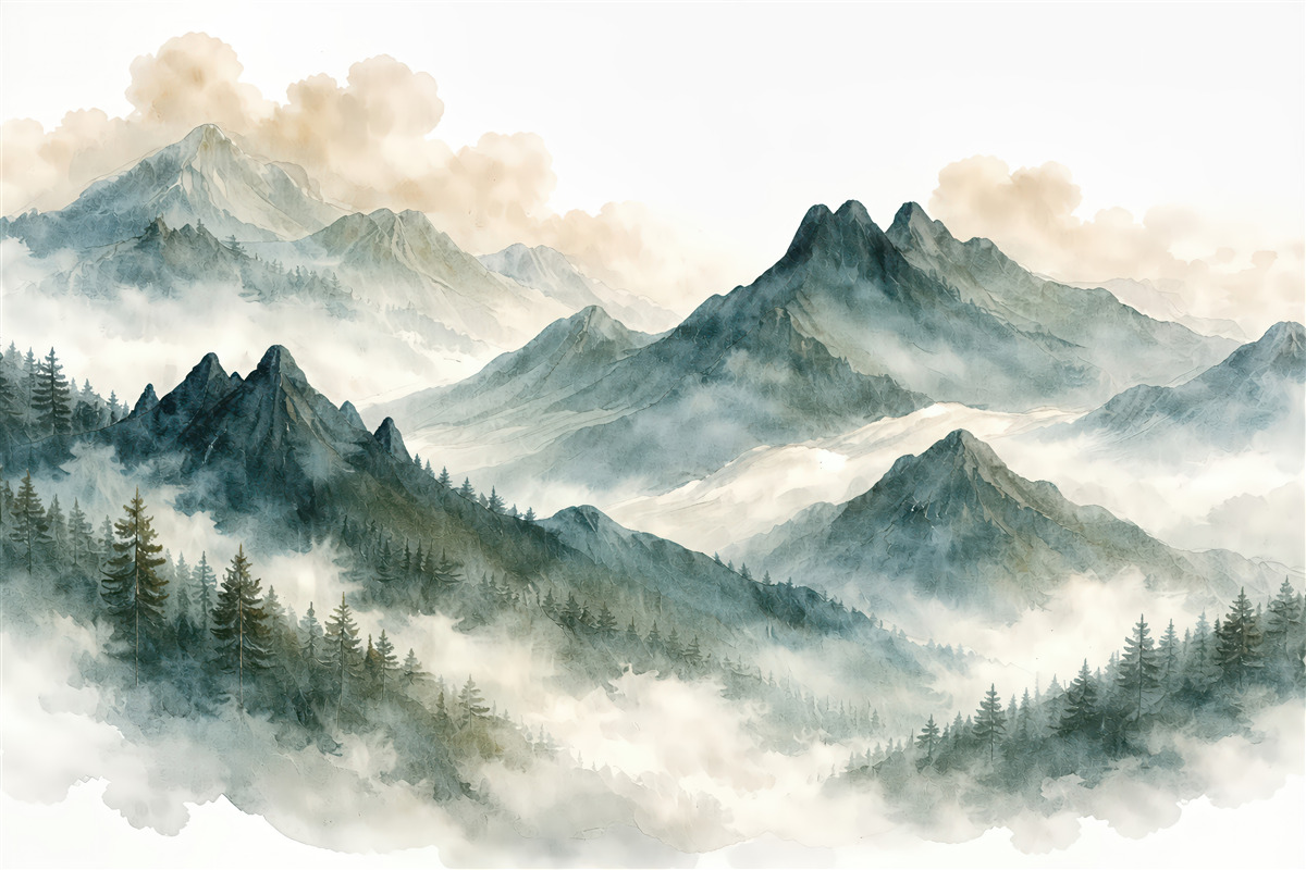 Fototapeta Akwarela gór w odcieniach niebieskich.