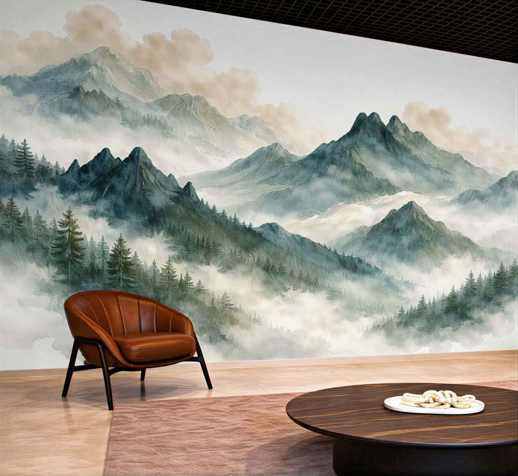 Fototapeta Akwarela gór w odcieniach niebieskich.