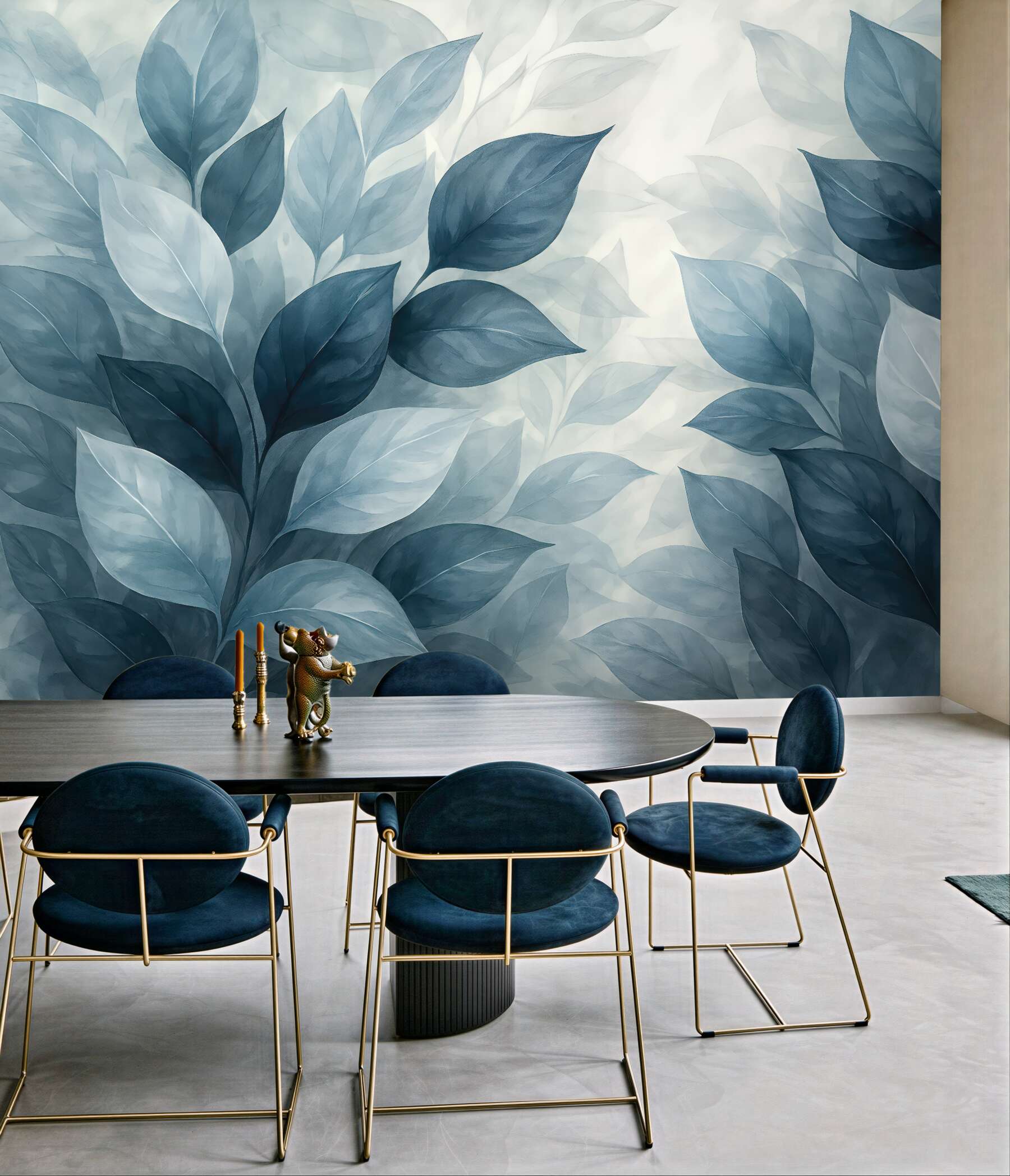 Fototapeta Delikatne szaro-białe liście akwarelowe z rozmytym, subtelnym tłem.