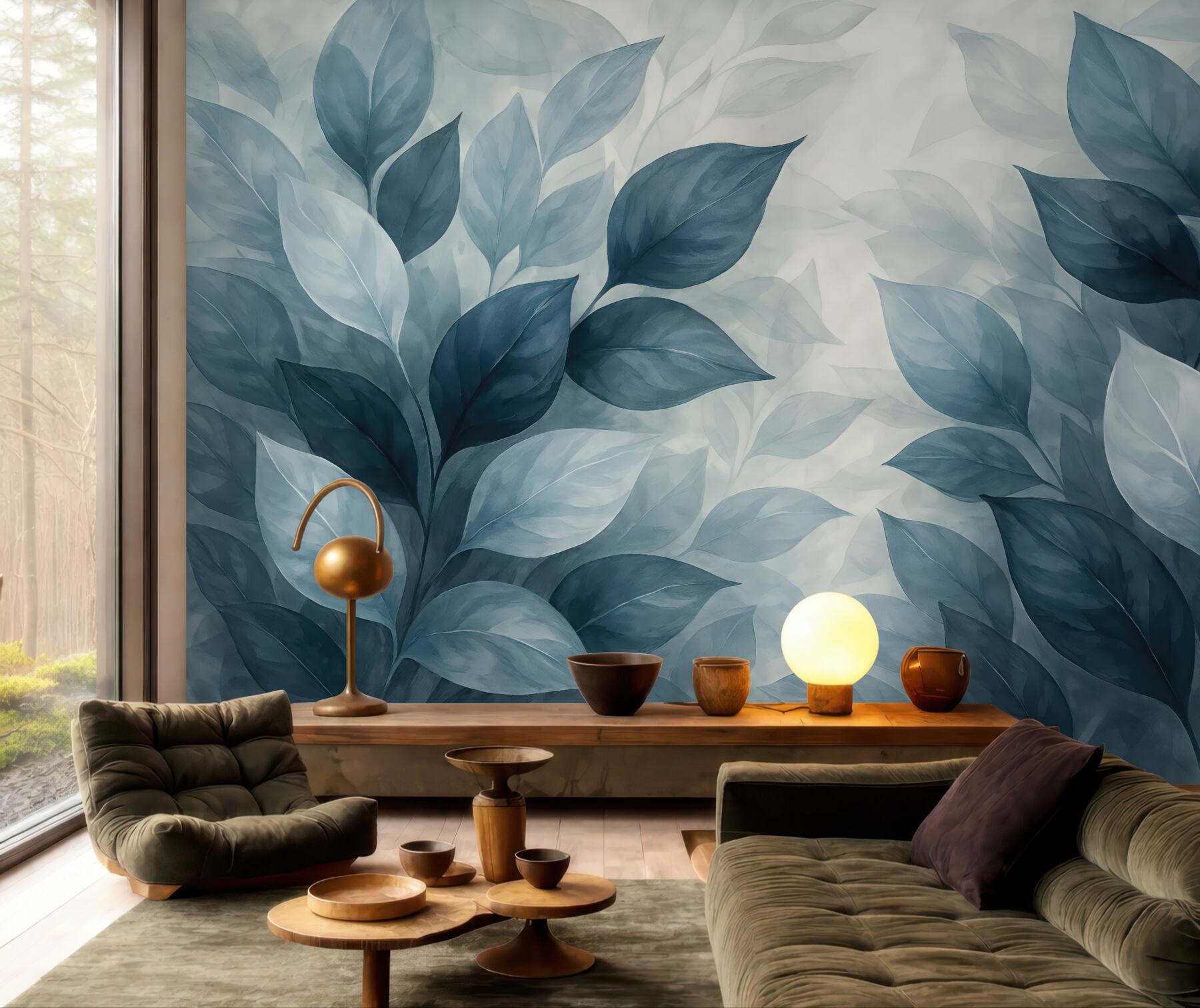 Fototapeta Delikatne szaro-białe liście akwarelowe z rozmytym, subtelnym tłem.