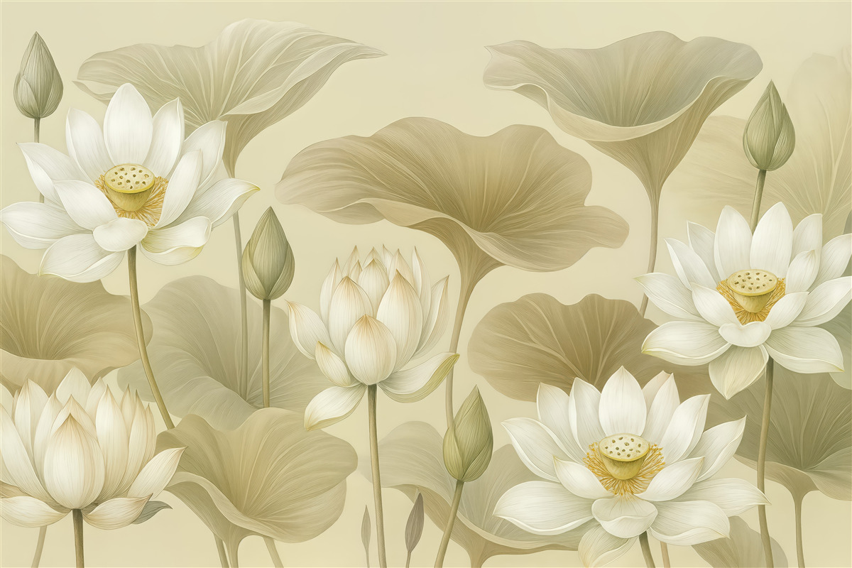 Fototapeta kremowe lotosy w subtelnej harmonii