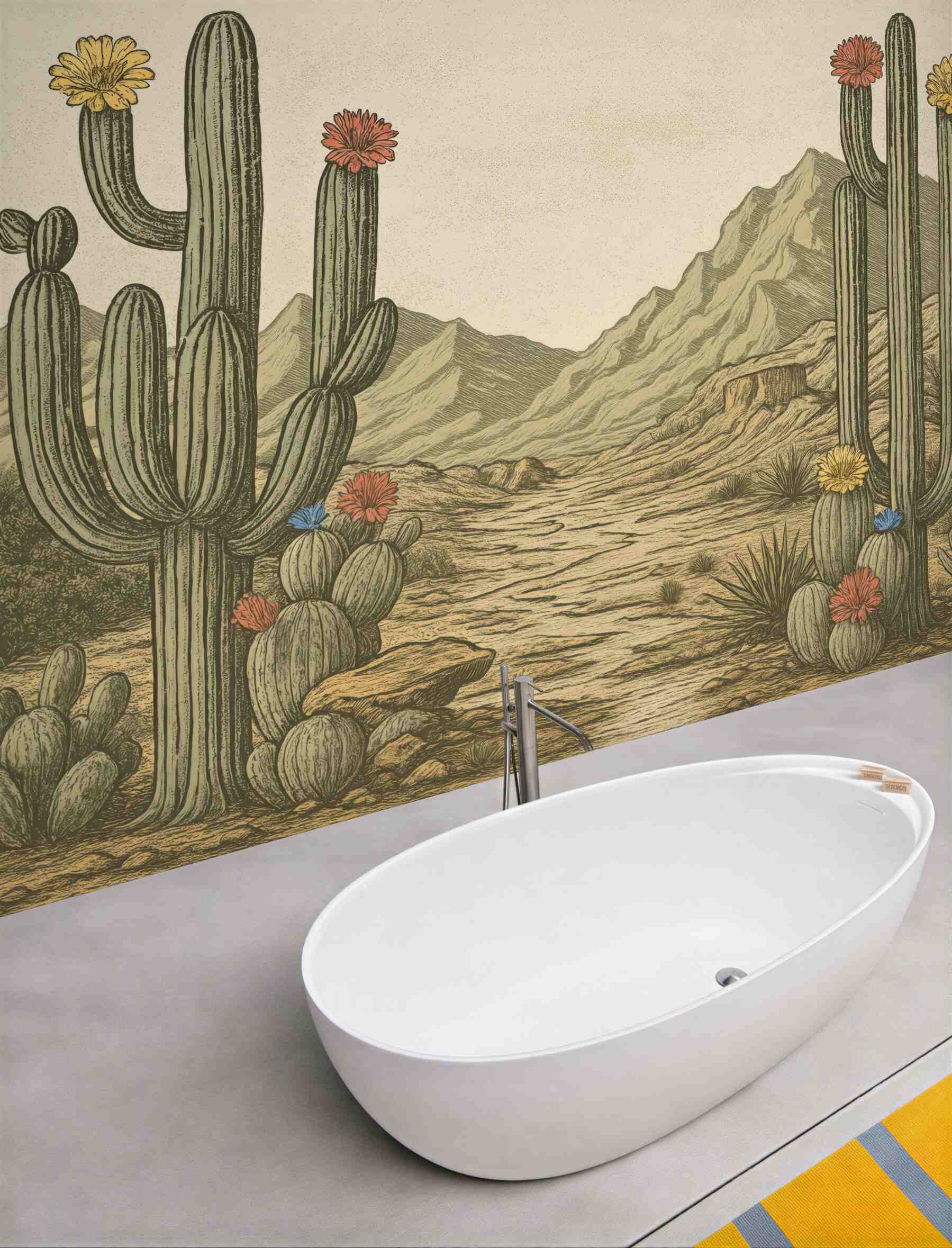 Fototapeta retro pustynia z kwitnącymi kaktusami